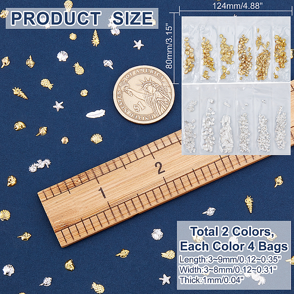 

PandaHall CHGCRAFT 8 Bags 2 Colors Brass Cabochons, Nail Art Decoration Accessories, Shell Shape & Pineapple & Spiral Shell Shape, Platinum...