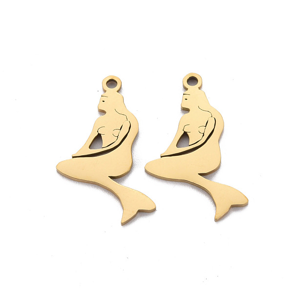 PandaHall Ion Plating(IP) 201 Stainless Steel Pendants, Cut, Mermaid, Golden, 20x12x1mm, Hole: 1.2mm 201 Stainless Steel Others