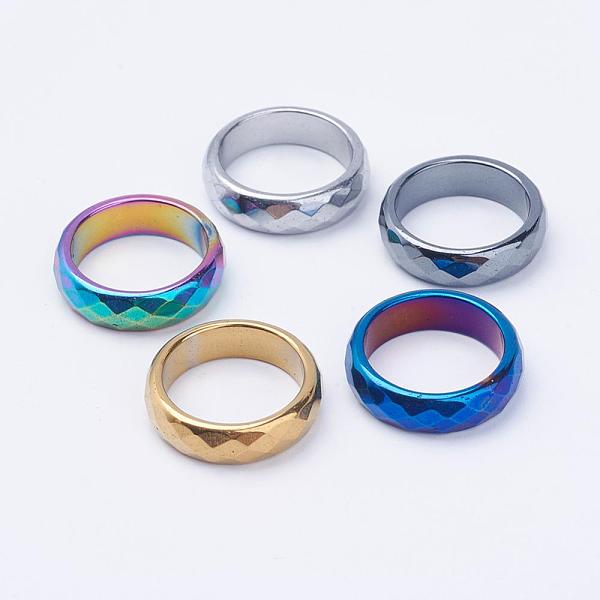 

PandaHall Electroplate Non-Magnetic Synthetic Hematite Rings, Faceted, Mixed Color, US Size 7(17.3mm) Non-magnetic Hematite Multicolor