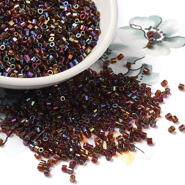 

PandaHall Electroplate Glass Seed Beads, Iris, Hexagon(Two Cut), Rainbow Plated, 2x1.5mm, Hole: 0.9mm Glass
