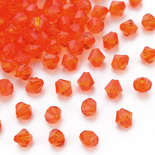 

PandaHall Transparent Acrylic Beads, Faceted, Bicone, Orange Red, 5x4.5mm, Hole: 1.2mm, about 12160pcs/500g Acrylic Bicone