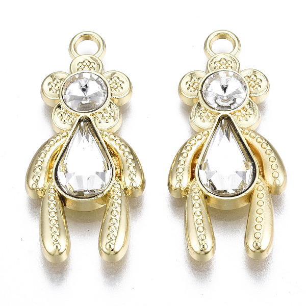 

PandaHall Rack Plating Alloy Pendants, with Glass, Cadmium Free & Lead Free, Bear, Light Gold, 29.5x13.5x4.5mm, Hole: 2mm Alloy Bear Clear