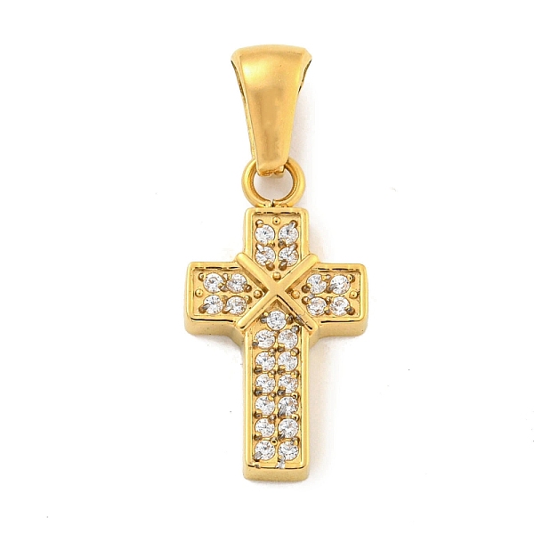 

PandaHall Ion Plating(IP) 304 Stainless Steel Cubic Zirconia Pendants, Cross Charm, Golden, 18.5x10x2.5mm, Hole: 6x3mm Stainless Steel+Cubic..., Clear