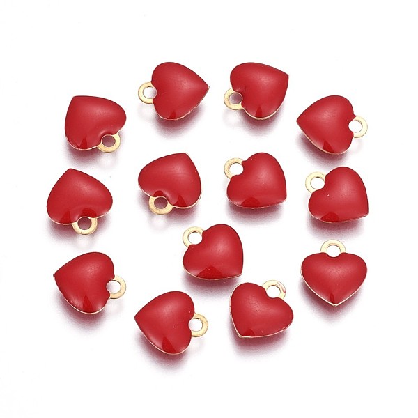 

PandaHall Brass Charms, with Enamel, Enamelled Sequins, Long-Lasting Plated, Nickel Free, Real 18K Gold Plated, Heart, Red, 10x9x2mm, Hole...
