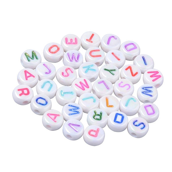 

PandaHall Opaque White Acrylic Beads, Metal Enlaced, Flat Round with Mixed Color Letters, 7x3.5mm, Hole: 1.8mm, about 1480pcs/200g Acrylic..., Multicolor