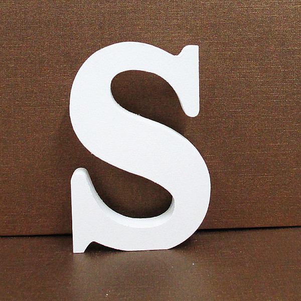 

PandaHall Letter Wooden Ornaments, for Home Wedding Decoration Shooting Props, Letter.S, 100x100x15mm Wood Letter S White