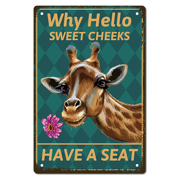 PandaHall CREATCABIN Giraffe Metal Tin Sign Why Hello Sweet Cheeks Sign Vintage Funny Animals Metal Poster Wall Art Garden House Plaque for...