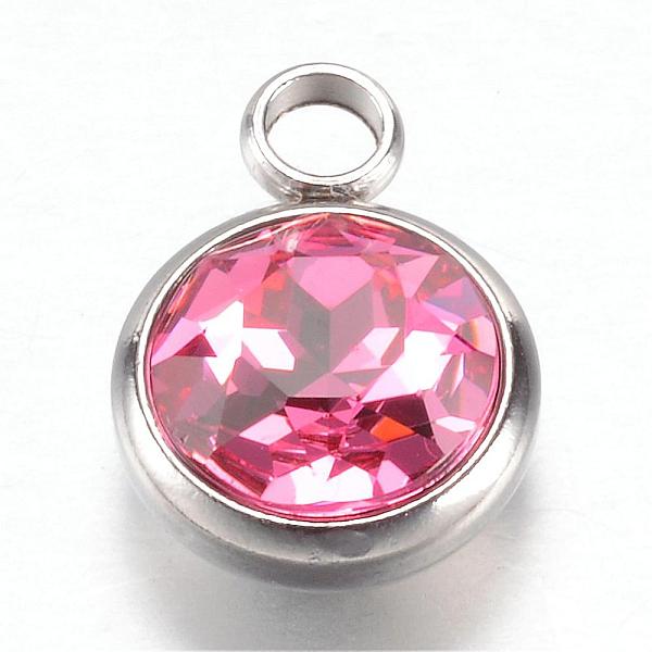 

PandaHall 304 Stainless Steel Glass Rhinestone Charms, October Birthstone Charms, Faceted, Flat Round, Pearl Pink, 14x10x7mm, Hole: 2.5mm...