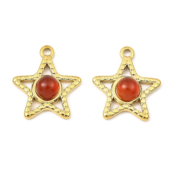 

PandaHall Natural Red Agate Pendants, Ion Plating(IP) 316 Stainless Steel Star Charms, Real 24K Gold Plated, 20x17.5x5mm, Hole: 1.8mm Red...