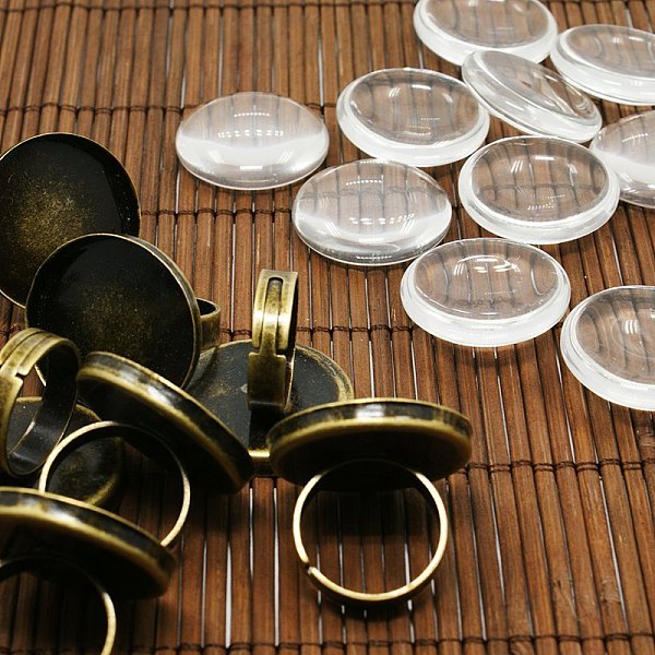 

PandaHall 25mm Transparent Clear Domed Glass Cabochon Cover for Brass Portrait Ring Making, Nickel Free, Antique Bronze, Ring: 17mm, Glass...