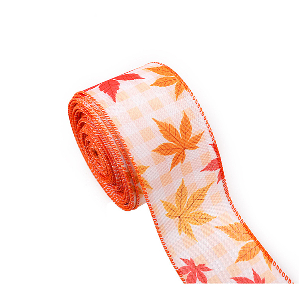 

PandaHall 10 Yards Thanksgiving Day Printed Polyester Ribbons, Flat, Leaf, 2-1/2 inch(63mm) Polyester Leaf