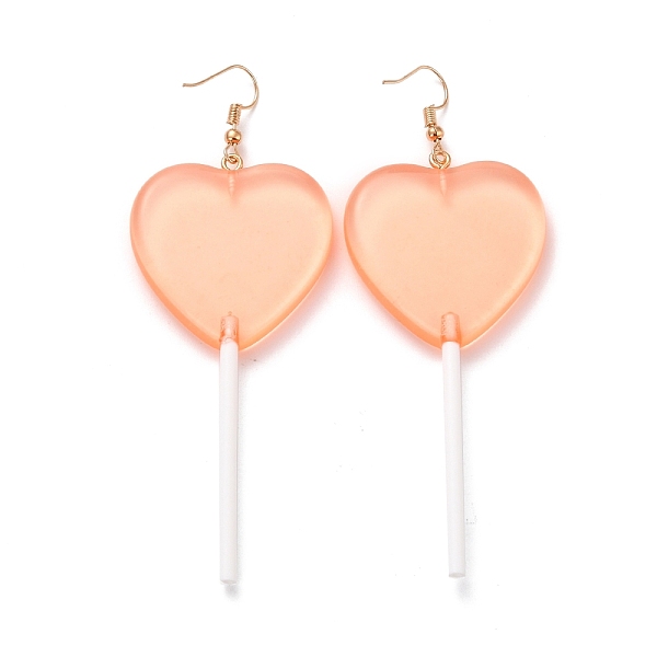 

PandaHall Transparent Heart-shape Lollipop Dangle Earrings for Women, Candy Color Simulation Food Drop Earrings, Golden, Coral, 97~99mm, Pin..., Red