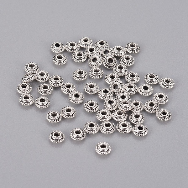 

PandaHall Tibetan Style Spacer Beads, Antique Silver, Cadmium Free & Lead Free & Nickel Free, 5x3mm, Hole:1.5mm Alloy Rondelle