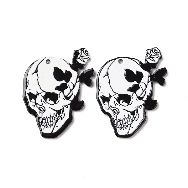 

PandaHall Halloween Printed Acrylic Pendants, Rose with Skull, Rose Pattern, 41x31x2.3mm, Hole: 1.8mm Acrylic Flower White