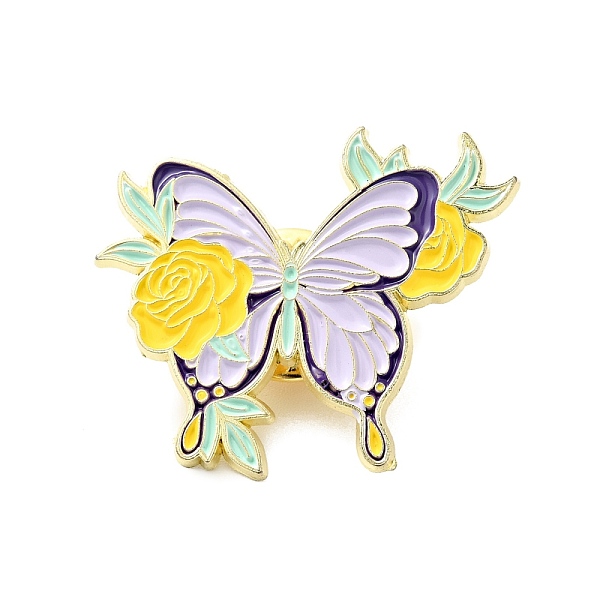 

PandaHall Flower Butterfly Enamel Pin, Gold Plated Alloy Badge for Backpack Clothes, Lilac, 25x30.5x1.5mm Alloy+Enamel Purple
