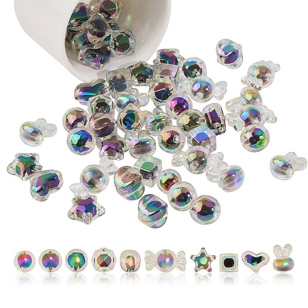 

PandaHall CHGCRAFT 60Pcs 10 Styles Acrylic Beads, Rainbow Color Plated, Bead in Bead, Faceted Black, Mixed Shapes, 12~29mm, Hole: 2~3mm...