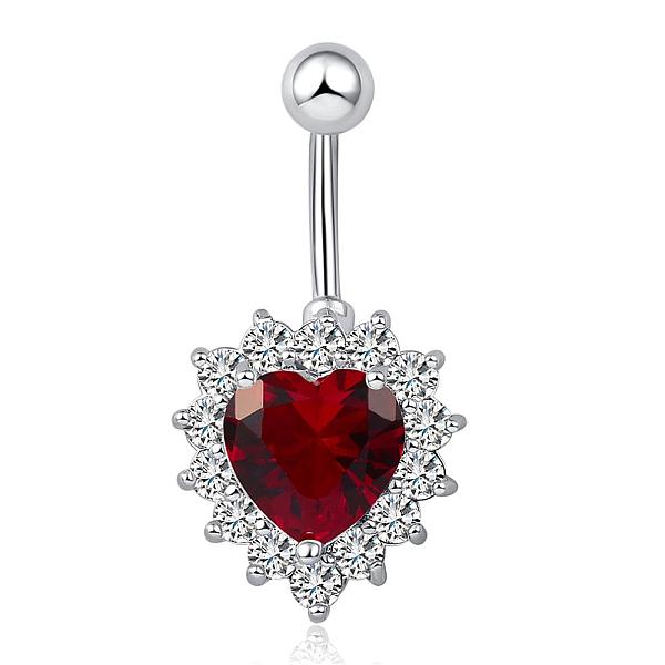 

PandaHall Piercing Jewelry Real Platinum Plated Brass Rhinestone Heart Navel Ring Belly Rings, Siam, 32x16mm, Bar Length: 3/8"(10mm), Bar..., Red