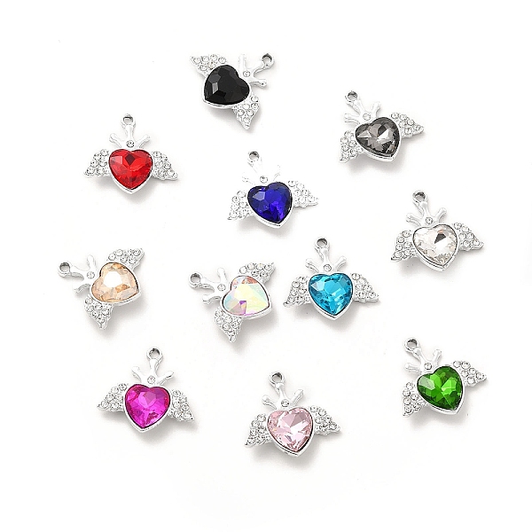 

PandaHall Alloy Glass Pendants, Crystal Rhinestone Heart with Wing Charm, Platinum, Mixed Color, 21.5x22.5x5.5mm, Hole: 2mm Alloy+Glass..., Multicolor
