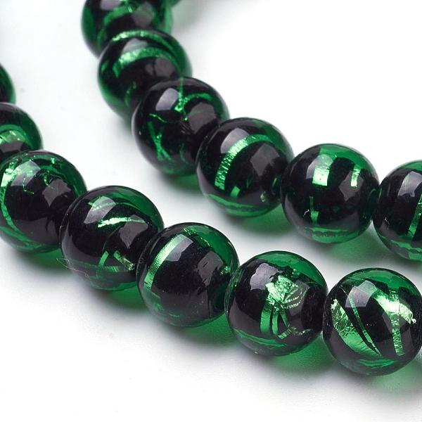 

PandaHall Handmade Silver Foil Lampwork Beads Strands, Round, Green, 10mm, Hole: 2mm, 40pcs/strand, 14.57 inch Silver Foil Round Green