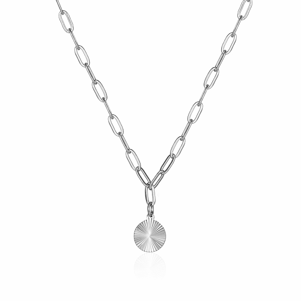 

PandaHall Flat Round Pendant Necklaces, Stainless Steel Paperclip Chain Necklaces for Women Stainless Steel