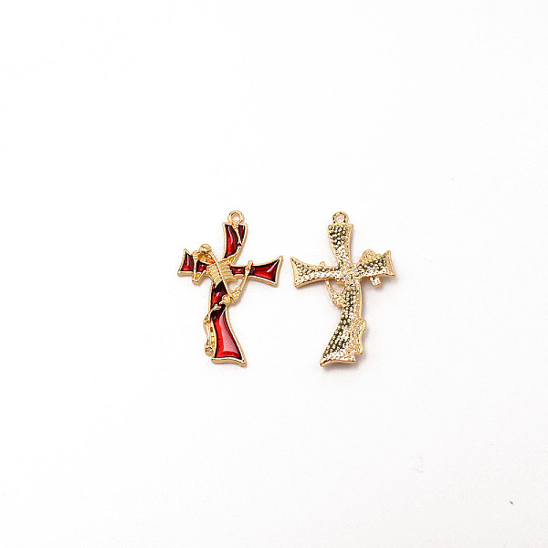 

PandaHall Alloy Enamel Pendants, Cross with Skull, Religion, Red, Light Gold, 37x23x3.5mm, Hole: 1.5mm Alloy+Enamel Cross Red