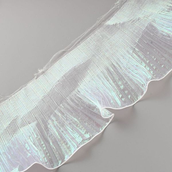 

PandaHall Gradient Color Organza Pleated Ribbon, Garment Accessories, Clear AB, 6~6-1/8 inch(153~155mm) Organza None White