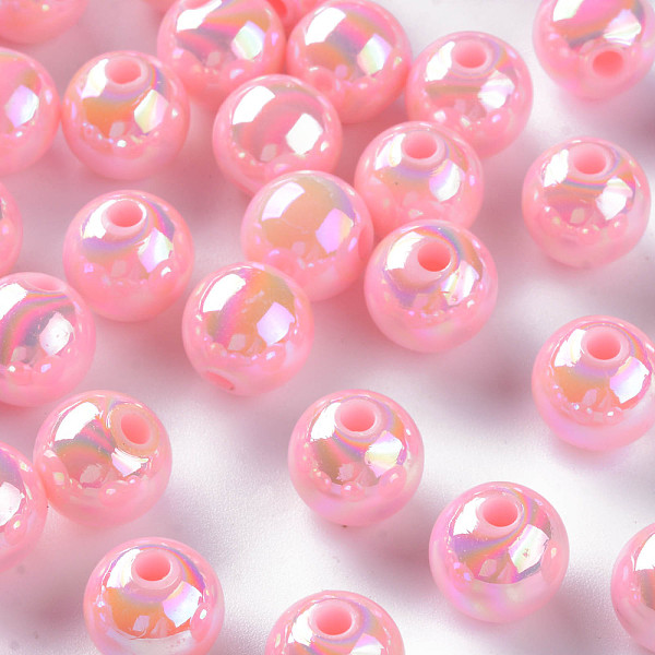 

PandaHall Opaque Acrylic Beads, AB Color Plated, Round, Pearl Pink, 10x9mm, Hole: 2mm, about 940pcs/500g Acrylic Round