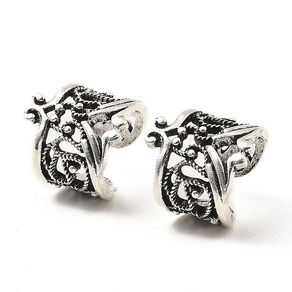 

PandaHall Tibetan Style Alloy Crown Cuff Earrings, Non Piercing Earrings for Men Women, Antique Silver, 15x15x12mm, about 420pcs/1000g Alloy