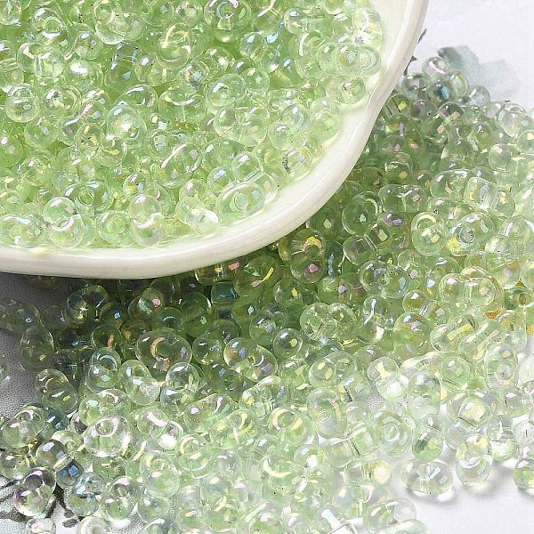 

PandaHall Glass Seed Beads, Peanut, Green Yellow, 5.5~6x3~3.5x3mm, Hole: 1~1.2mm, about 4000pcs/pound Glass Peanut