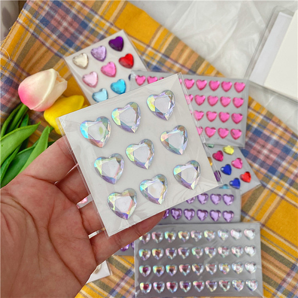 

PandaHall Plastic Rhinestone Self-Adhesive Stickers, Waterproof Bling Faceted Heart Crystal Decals for Party Decorative Presents, Kid's Art..., White