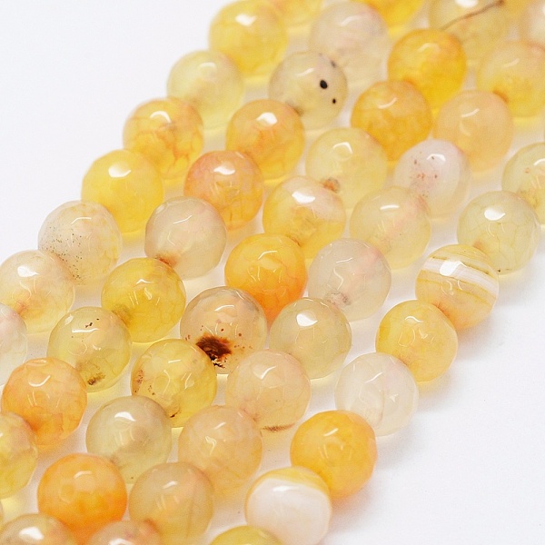 

PandaHall Faceted Natural Agate Beads Strands, Dyed & Heated, Round, Gold, 6mm, Hole: 0.5mm, about 63pcs/strand, 14.4 inch(36.5cm) Crackle...