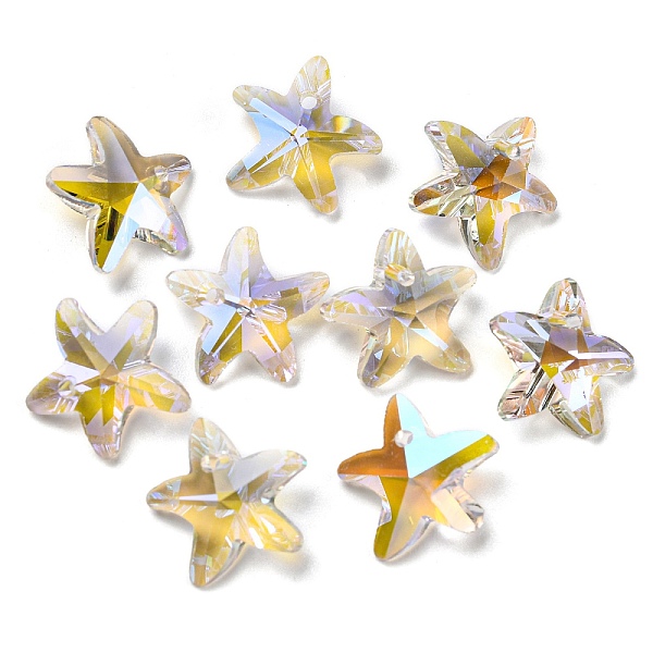

PandaHall Faceted Glass Charms, Starfish, Clear AB, 14x15x7mm, Hole: 1.4mm Glass Starfish White