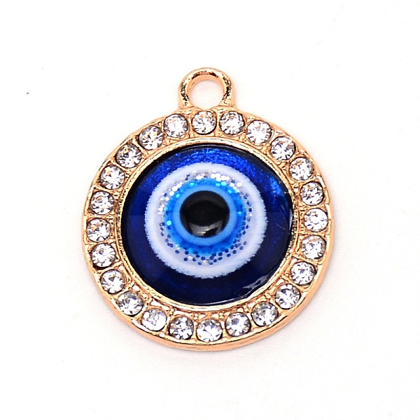 

PandaHall Zinc Alloy Big Pendants, with Resin and Rhinestone, Flat Round with Evil Eyes, Light Gold, 22x18.5x5mm, Hole: 2mm Alloy+Rhinestone..., Clear