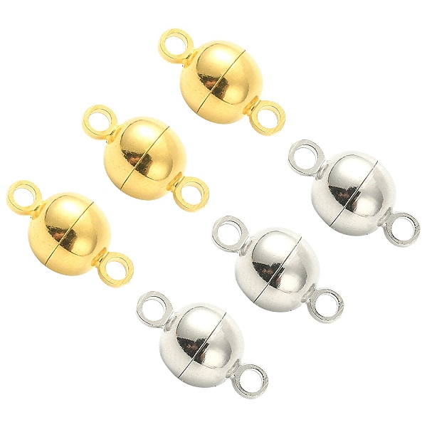 

PandaHall 20 Sets 2 Colors Brass Magnetic Clasps, Nickel Free, Round, Platinum & Golden, 11.5x6mm, Hole: 1.2mm, 10 sets/color Brass Round