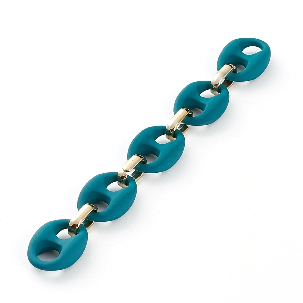 

PandaHall Handmade CCB Plastic & Rubberized Style Acrylic Coffee Bean Chains, Golden, Teal, 33x22.5x10.5mm, 19x12x4.5mm, 39.37 inch..., Cyan