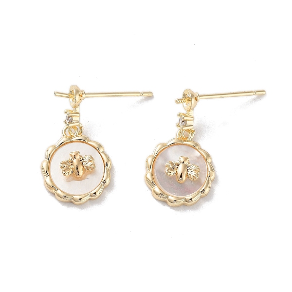 

PandaHall Bee Brass Micro Pave Cubic Zirconia Stud Earring Findings, with Shell and 925 Sterling Silver Pin, Real 18K Gold Plated, 20x11mm...