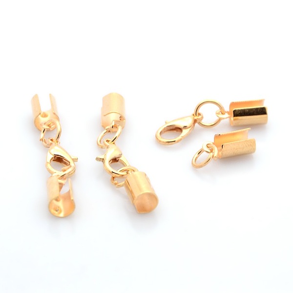 

PandaHall Brass Lobster Claw Clasps with Two Cord Ends for Necklace Making, Light Gold, 37x6mm, Hole: 4mm Brass Others