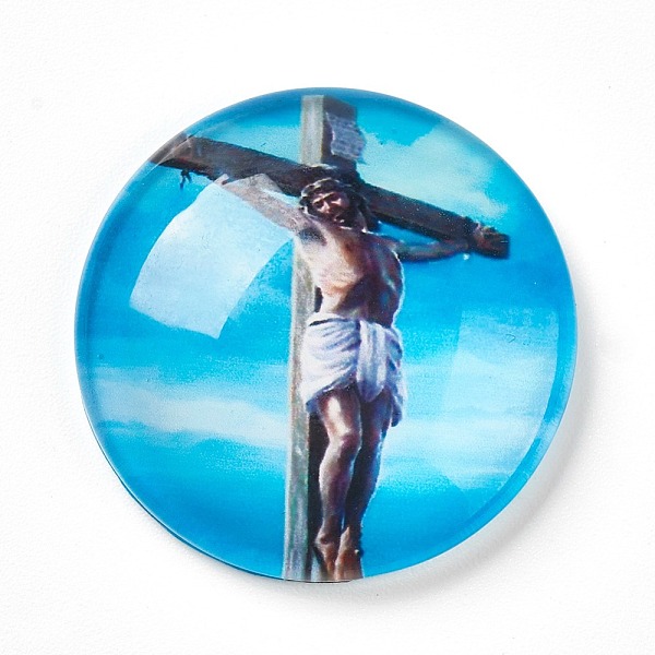 

PandaHall Glass Cabochons, Half Round/Dome with Crucifix Cross, For Easter, Colorful, 25x6~6.5mm Glass Human