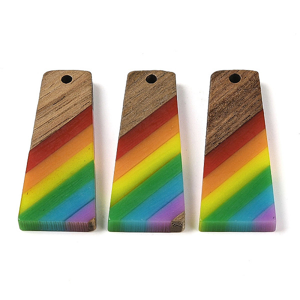 

PandaHall Resin & Wood Pendants, Trapezoid, Colorful, 38x15x3.5mm, Hole: 2mm Wood Trapezoid