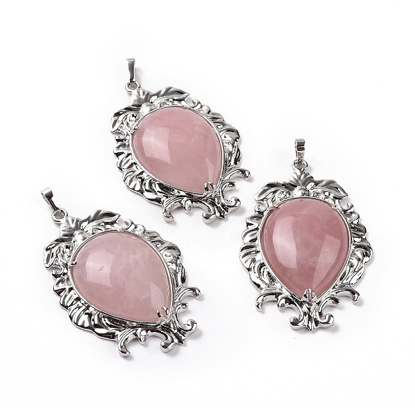 

PandaHall Natural Rose Quartz Big Pendants, Teardrop Charms, with Rack Plating Platinum Tone Brass Findings, 56x37x8mm, Hole: 7x4.5mm Rose...