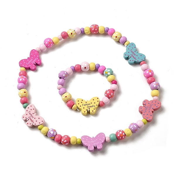 

PandaHall Maple Wood & Acrylic Jewelry Set, Beaded Necklace & Stretch Bracelet for Kids, Butterfly, Bracelet: Inner Diameter: 1-3/4 inch...