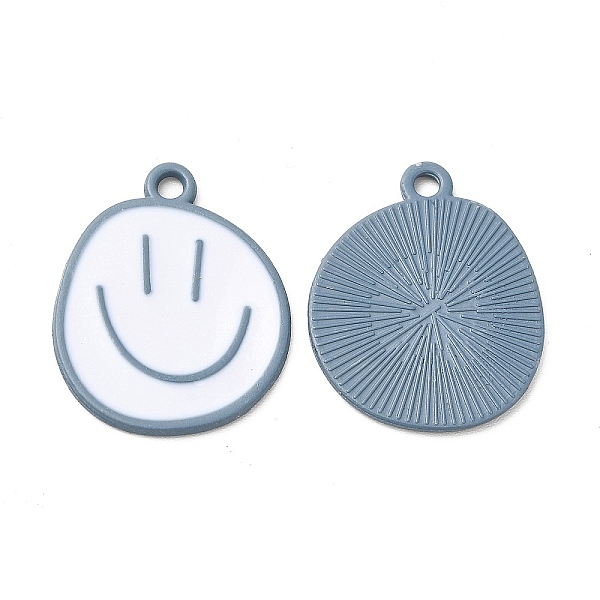 

PandaHall Spray Painted Alloy Pendants, Cadmium Free & Nickel Free & Lead Free, Flat Round with Smiling Face Pattern Charm, Steel Blue...