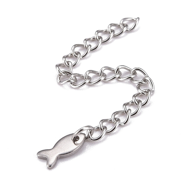 

PandaHall 304 Stainless Steel Chain Extender, Curb Chain, with 202 Stainless Steel Charms, Fish, Stainless Steel Color, 60~65mm, Link...