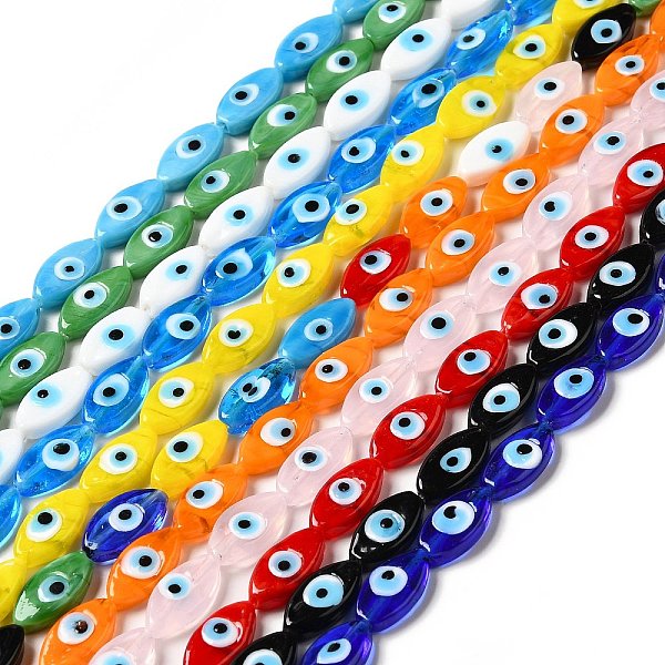 

PandaHall Handmade Evil Eye Lampwork Beads Strands, Horse Eye, Mixed Color, 15~16x8~8.5x3~4mm, Hole: 1.5mm, about 28pcs/strand, 16.85 inch..., Multicolor