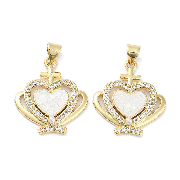 

PandaHall Brass Micro Pave Clear Cubic Zirconia Pendants, with Synthetic Opal and ABS Plastic Pearl, Real 18K Gold Plated, Heart Charms..., White