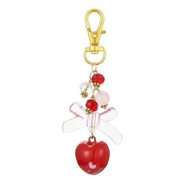 

PandaHall Brass Heart Bell Pendant Decorations, with Acrylic Bead and Alloy Swivel Lobster Claw Clasps, Golden, 91mm Brass Bell Red