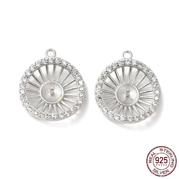 

PandaHall Rhodium Plated 925 Sterling Silver Peg Bail Pendants, with Cubic Zirconia & S925 Stamp, Hollow Flat Round Charm, for Half Drilled..., Clear