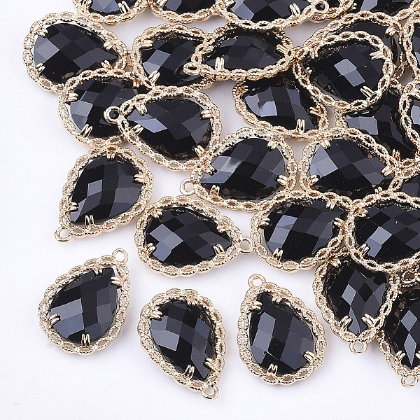 

PandaHall Transparent Glass Pendants, with Brass Findings, Faceted, Teardrop, Light Gold, Black, 19x14x4.5mm, Hole: 1.2mm Brass+Glass...