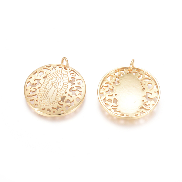 

PandaHall Brass Pendants, with Jump Rings, Flat Round with Virgin Mary, Golden, 25.5x3mm, Hole: 3.5mm Brass Flat Round