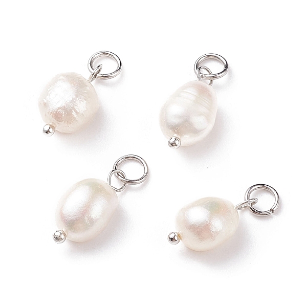 

PandaHall Grade B Natural Cultured Freshwater Pearl Charms, with 304 Stainless Steel Jump Rings, Polished Rice, Platinum...